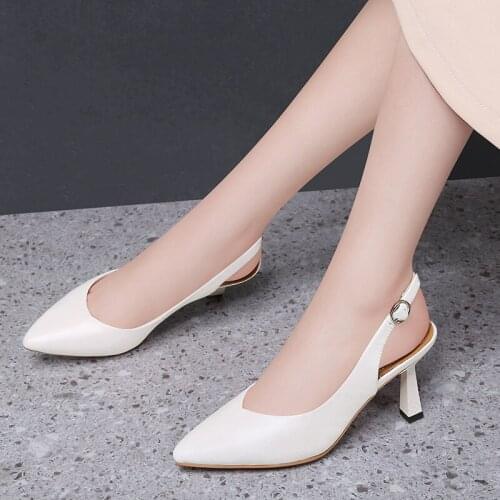 Autuspin Woman Shoes Summer Pointed Toe Women High Heels Pumps 2021 Fashion Genuine Leather Slingbacks Party Dress Shoes Woman