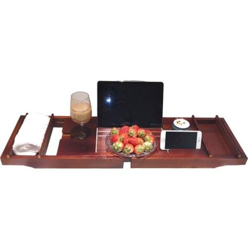 Bamboo Bathtub Tray Candy Bath Tray Spa Bathtub Book Wine Tablet Holder Reading Rack Organizer Nonslip Bottom Extendable Sides