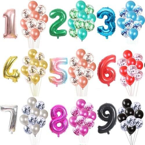 Big Size Digital Foil Balloons and Confetti Latex Balloon combination Birthday Wedding Party Decoration number 0-9 Baby Balls