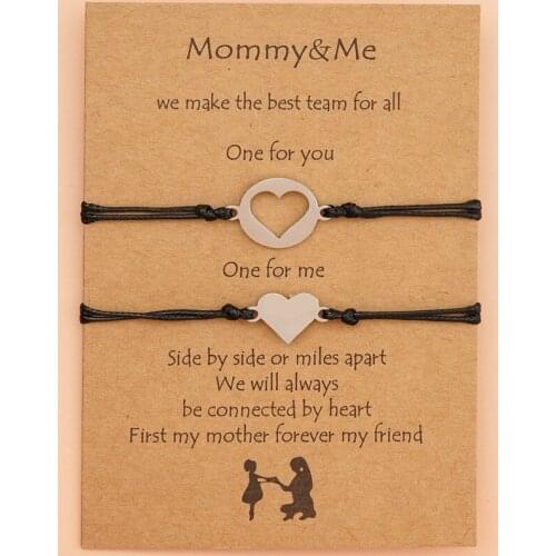 2PCS/Lot Mother Daughter Stainless Steel Bracelet Leather Rope Chain Heart Charm Bracelets For Women Mothers Day Gift