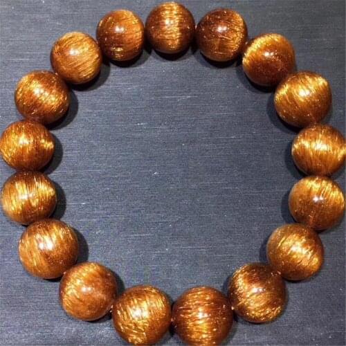 12mm Natural Brazil Copper Rutilated Quartz Bracelet For Woman Men Cat Eye Round Beads Crystal Wealth Luck Strands Jewelry AAAAA