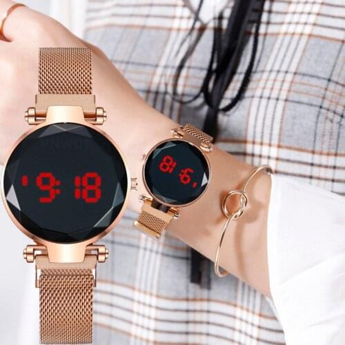 Luxury LED Women Magnetic Bracelet Watches Rose Gold Digital Dress Watch Quartz Wristwatch Ladies Clock relogio feminino