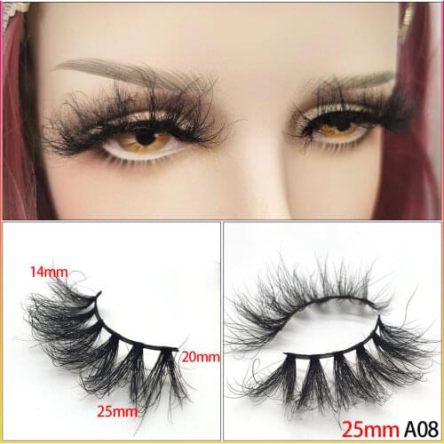 Dramatic Long Wispies Fluffy Handmade Eyelash 25MM Lashes 3D 100% Mink Hair False Eyelashes Full Strips Lashes Extension Makeup