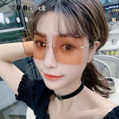 TWO Oclock Oversized Sunglasses Women Big Size Square Sun Glasses Women Rimless UV400 oculos de sol feminino W002