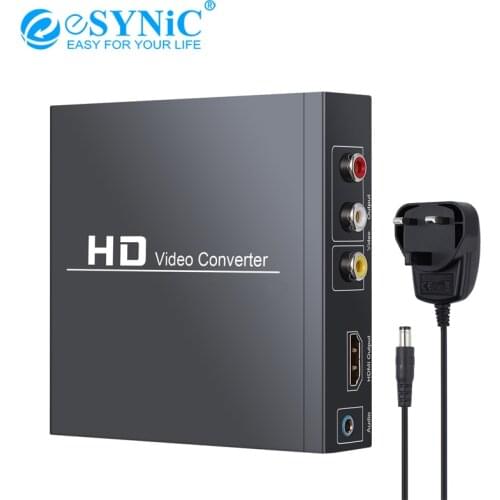 ESYNiC HDMI-compatible to RCA HDMI-compatible Converter 3RCA CVBS AV Composite Video Audio Adapter Support 1080P PAL NTSC