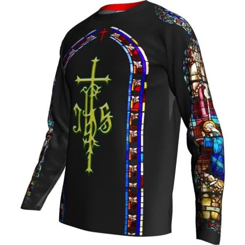 Church MTB Men Fashion Cycling Downhill Mountain Offroad DH Motorcycle Bike Jersey Wear Clothing Shirt Black Gothic Design Tops