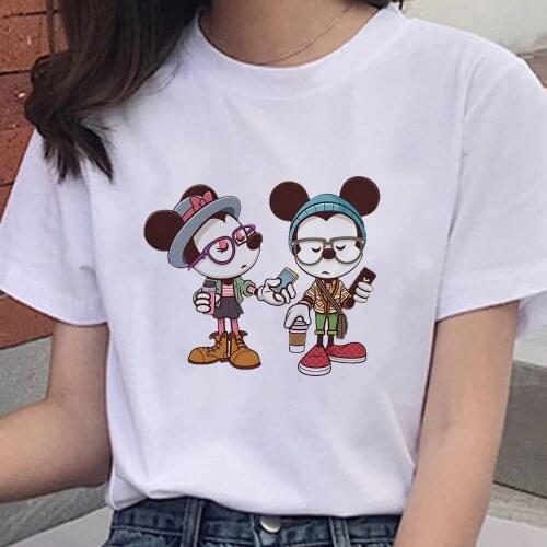 Summer Disney Tshirt Women Mickey And Minnie Print Cartoon Short Sleeve Tee Tops For Female Clothes Dropship Harajuku Tee Shirt