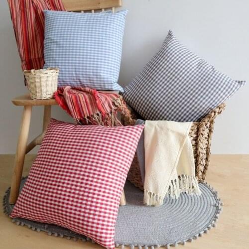 French Gingham Printed Cotton Pillow Case of Sofa Couch Car Chair Nordic Vintage Bed Cushion Cover Buffalo Check Decor Home