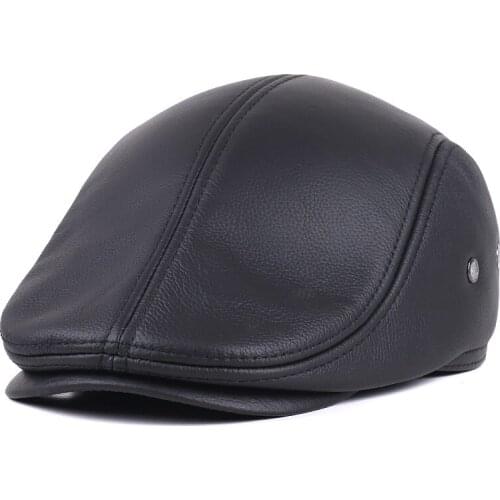 Leather Duck Cap Male Middle Aged Warm Ear Protection Worker Forward Hat Leather Hats Autumn And Winter