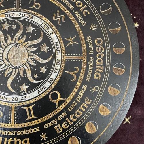 Crystal Energy Disk Witch Divination Pendulum Board Annual Ring Oak Carving Astrolabe Altar Pendulum Prayer Ritual Dropship