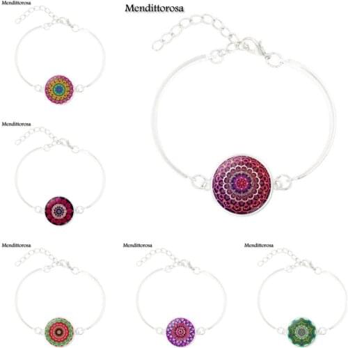 Mendittorosa Luxury Brand Jewelry With Plated Glass Cabochon Bracelet Bangle For Women Party Mandala Flower
