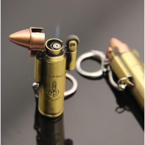 Mini- Originality Metal Bullet Flint Model Grinding Wheel Portable Inflation Lighter Key Button Elastic Inflation