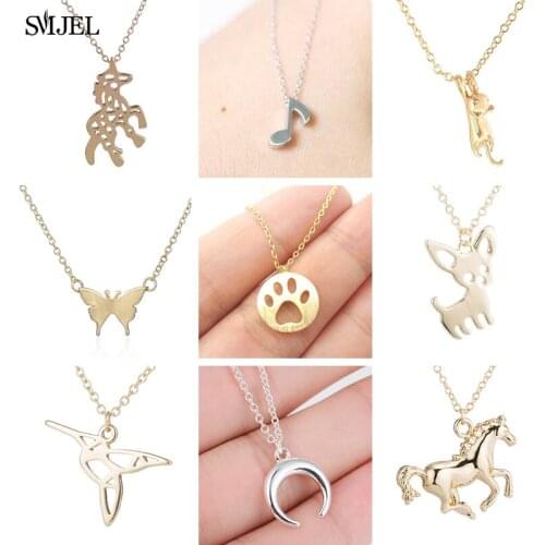 Fashion Metal Animal Necklace for Women Jewelry Cute Bird Paw Chihuahua Cat Butterfly Charms Necklace Mountain Triangle Choker
