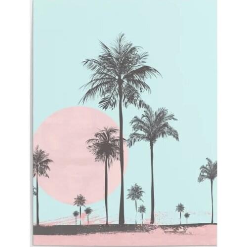 Modular Pictures Home Beachfront Palm Tree Pink Moon Decoration Wall Art Modern Canvas Prints Painting For Bedroom Poster Frame