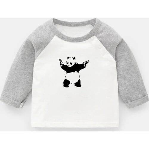 Cartoon Panda Kong Fu Cute Deer Design Newborn Baby T-shirts Toddler Raglan Color Long Sleeve Tee Tops