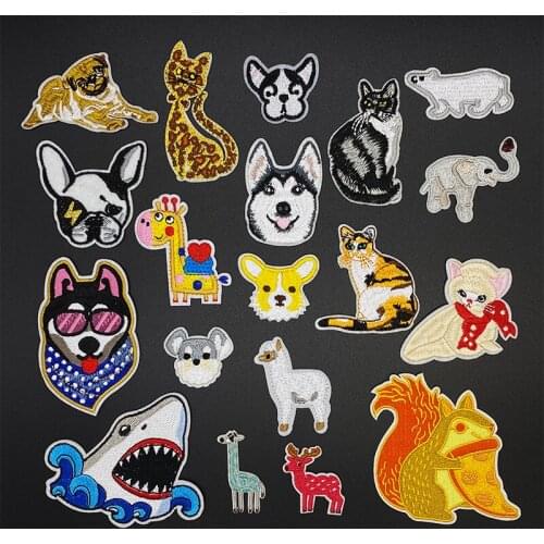 Cartoon Animals dog cat Clothes Patches for Stripes Cute Clothing Stickers Iron on kids Appliques Embroidery Badges