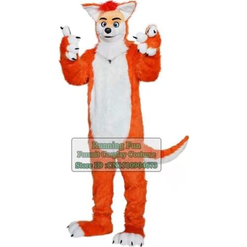 Orange Lifelike Furry Fox Wolf Husky Dog Mascot Costume Animal Fursuit Halloween Adult Cartoon Character Cosplay Suit For Party