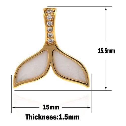 Micropavé Gold Crystal Fish Tail Pendant,Whale Tail Necklace,Whale Tail Charm,DIY Jewelry Accessories 15.5×15×1.5mm