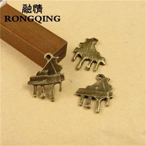 RONGQING 15*20MM 100pcs/lot Piano Pendants Antique Bronze Metal Charms Lots Wholesale
