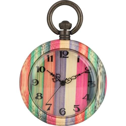 Attractive Colorful Bamboo Quartz Watch High Quality Alloy Rough Chain Pocket Watches for Female Quartz Pandant Watch