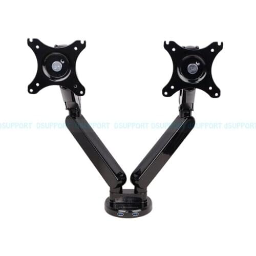 Q5D Gas Spring Desktop 10-27 inch Dual Monitor Holder Mount Arm Display Stand With 2 USB Port Loading 2-9kgs each Head