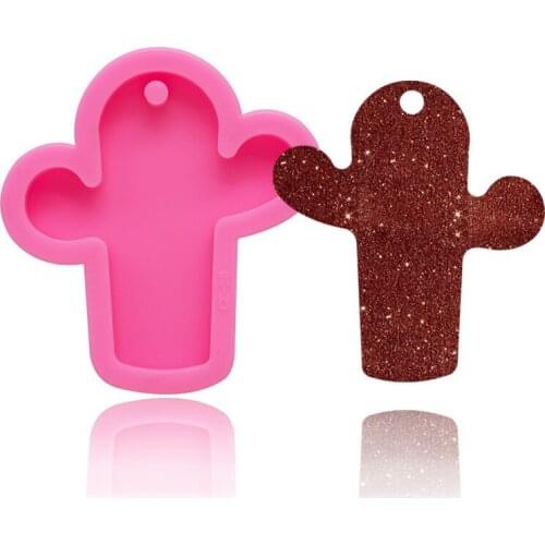 DIY cactus shape epoxy resin keychain pendant making mold fudge chocolate cake decoration mold craft custom keychain 7*6.5cm