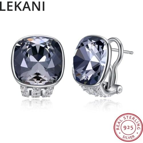 LEKANI Crystals From SWAROVSKI New Square Shaped Stud Earrings S925 Silver Piercing Vintage Fine Jewelry For Women Girls Gifts
