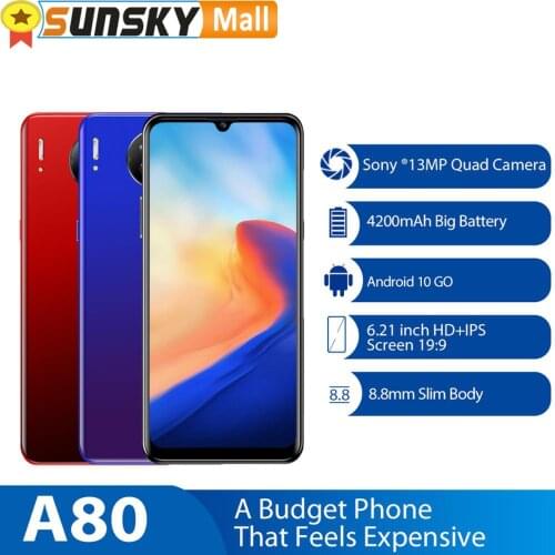 Blackview A80 2GB 16GB 4200mAh Battery Fingerpint Face ID Phone 6.2 inch Android 10.0 Quad Core 1.25GHz 4G Dual SIM Smartphone