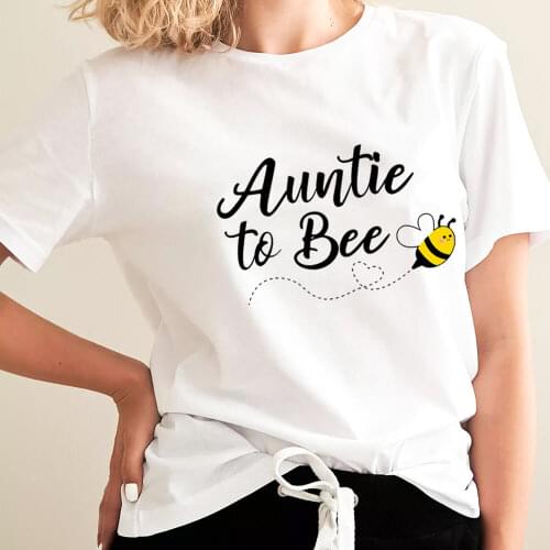 Auntie To Bee Cute Bee Print 100%Cotton Women Tshirt Aunt Life Funny Summer Casual Short Sleeve Top Gift for Aunt Bees Shirt