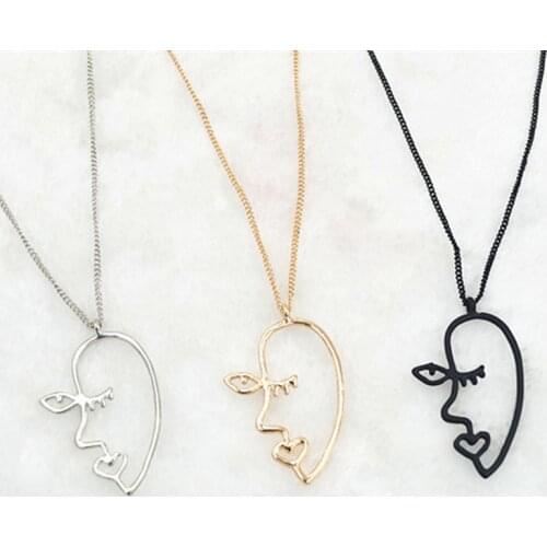 Timlee N121 New Temperament Abstract Distorted Human Hollow Face Pendant Necklaces Wholesale