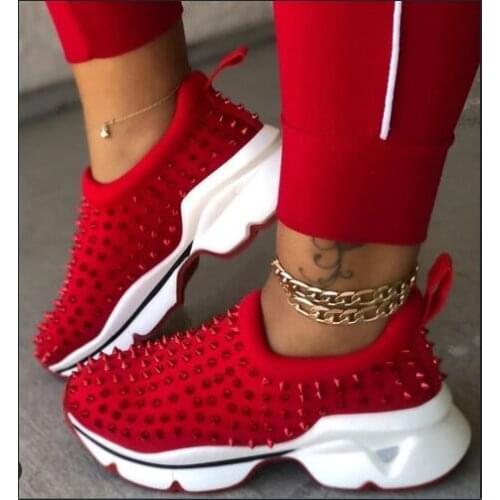 Shoes Woman 35-42 New Casual Plus Womens Large Size Rivet Thick Bottom Increased Fashionable Non-Slip Breathable Leopard Shoes