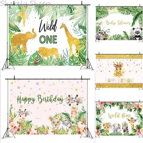 Newborn Baby Photography Wild One Birthday Jungle Animals Party Backdrop Infant Boy Girl Photoshoot Studio Vinyl Backdrops 7x5ft