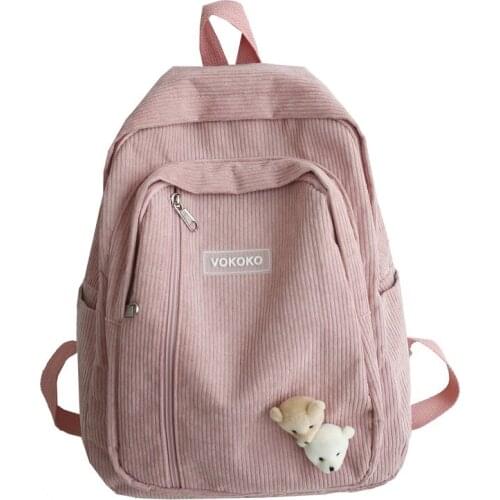 Kawaii Corduroy BookBag For Teenage Girl Leisure College School Bag Rucksack Fashion Laptop Mochila Cute Women Backpack