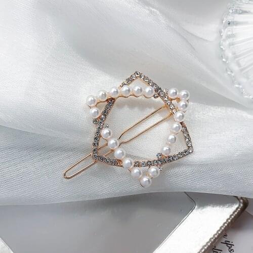 Hair Clips for Women Simple Elegant Pearl Crystal Hairpin Fashionable Geometric Luxury Jewelry Accessories Wholesale