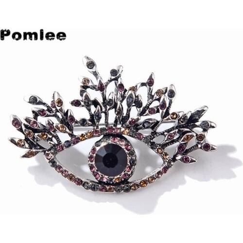 Pomlee Black Eye Shape Crystal Brooch Neo-gothic Women Accessories Korean Fashion Alloy Blouse Medicale Femme Broches Para Ropa