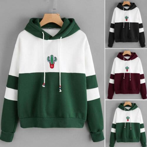 Fashion Women Sweatshirt New Ladies Long Sleeve Cactus Printing Hoodie Pullover Jacket Jumper Tops Streetwear