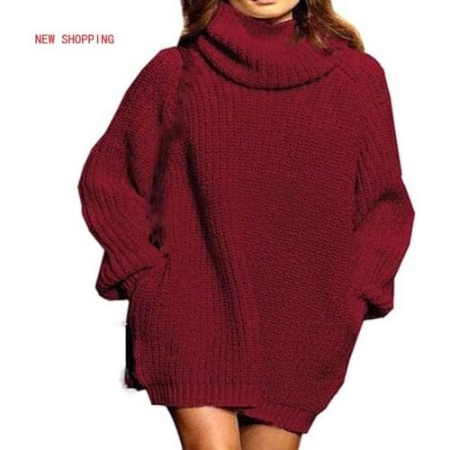 2021 New Winter Turtleneck Vestidos Red Casual V-neck Knitted Sweater Women Autumn Female Fashion Ladies Oversize Sweaters Dress