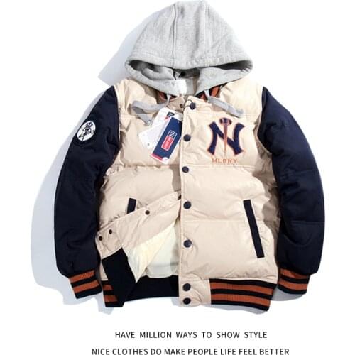 MLBNY Embroidery Winter Down Jacket Womens Baseball Coat Mens Coach Unisex Couple Outwear Boyfriend Style Detachable cap