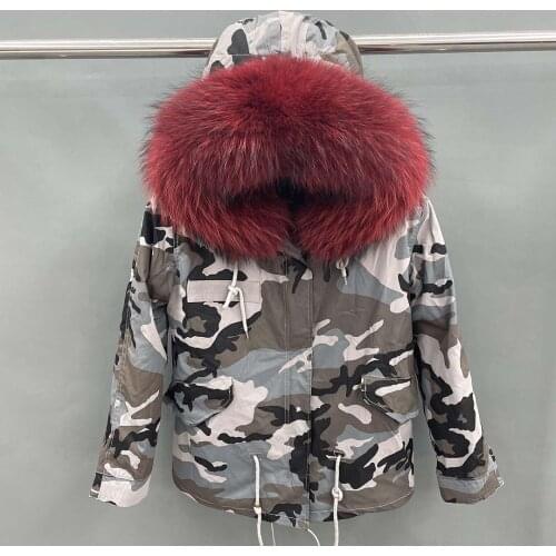 Winter Womens Faux Fur Lined Jacket Parka Fashion Warm High Quality Coat Grey Camouflage Coat