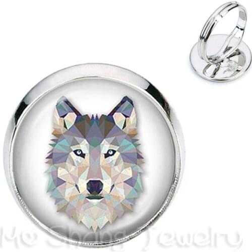2019 New Wild Animal Wolf Rings Glass Cabochon Art Painting Ring Coloful Wolf Jewelry for Girls Boy