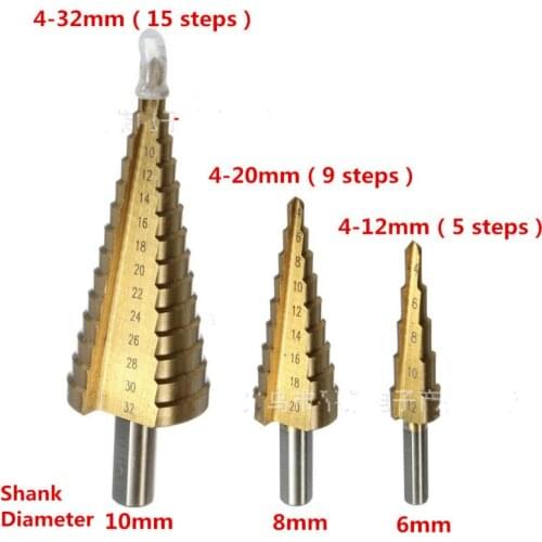 3 Metal Drill 4-12/20/32mm Step Drill Bit Spiral Flute HSS Steel Cone Titanium Coated Mini Drill Bit Tool Set Hole Cutter