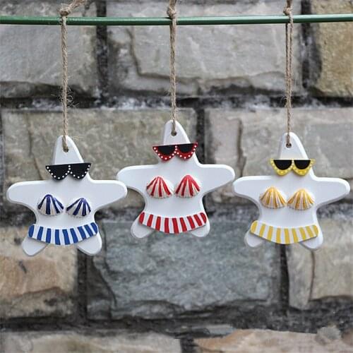 3pc Mediterranean Style Starfish Hung Decor Wooden Adorn Crafts Wood Ornaments Marine Pendant DIY Decoration Accessories Modern