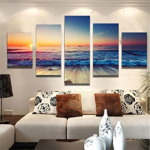 5 Panel Modern Sea Wave Landscape Painting Picture Canvas Art For Living Room No Frame Print Wall Picture