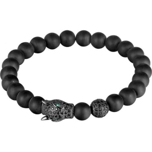 8mm wolf elastic gold silver copper cz zircon cubic zirconia beads bohemian Yoga Bracelet agate Onyx Stone Bangles etd2