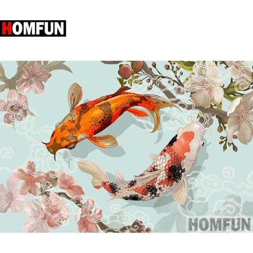 HOMFUN Full Square/Round Drill 5D DIY Diamond Painting "Koi flower fish" Embroidery Cross Stitch 3D Home Decor Gift A30063
