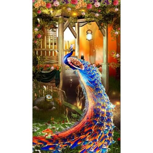 Full Square Drill 5D DIY Diamond Painting "Colorful peacocks and flowers" Embroidery Cross Stitch Mosaic Home Decor Gift Y2425