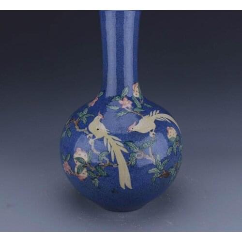 Antique Ming Vase Traditional Chinese Blue Ceramic snowflake bird Flower Vase For Home Office Decoration