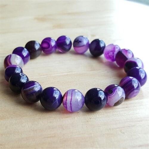 10mm Natural Purple Agate Gemstone Mala Bracelet Spirituality Stretchy Reiki Fancy Bless Pray Lucky Wrist