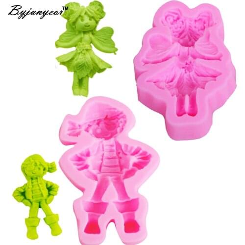 Byjunyeor M-C086 2PCS Doll Boy,Girl UV Resin Silicone Mold Fondant Chocolate Candy Lollipop Crystal Epoxy Soft Clay Bake Tools