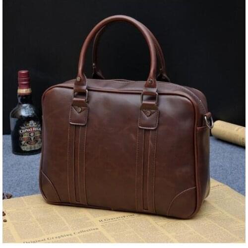 Business Casual Mens Handbag Men Briefcase File Package Black PU Leather Canvas Stripe Shoulder Laptop Bags Male Bolsa Mochila